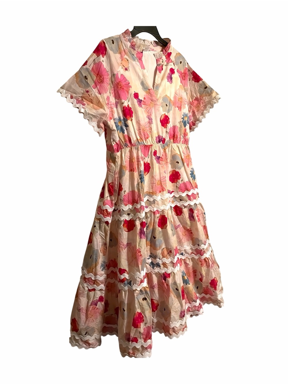 Chic Soul Always Daylight Floral Ric Rac Tiered Maxi Dress 1X